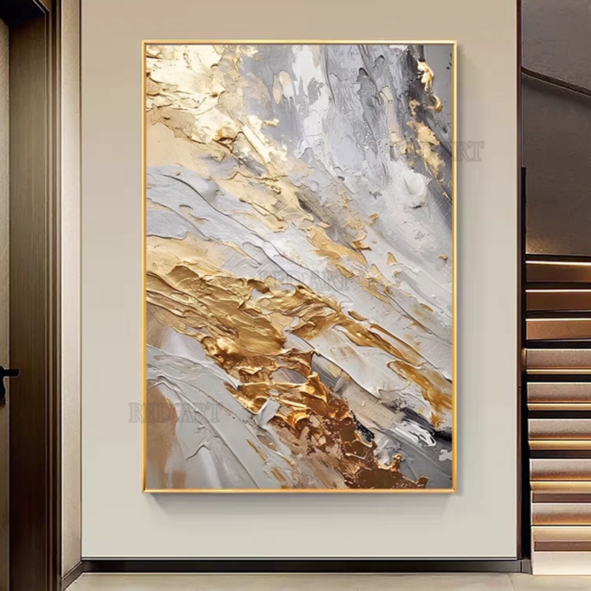 Resin Art On Canvas - Tamanho grande imagem abstrata contemporânea folha