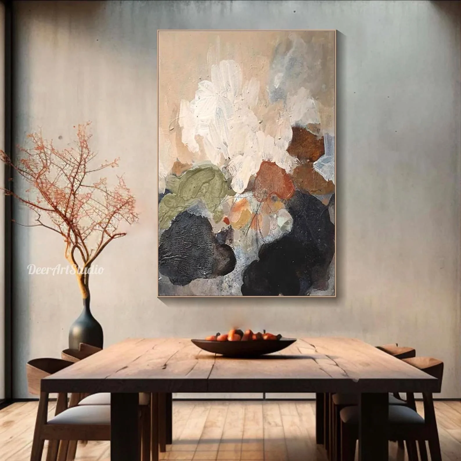 Resin Art On Canvas - Pintura Minimalista Abstrata em Tons Terrosos