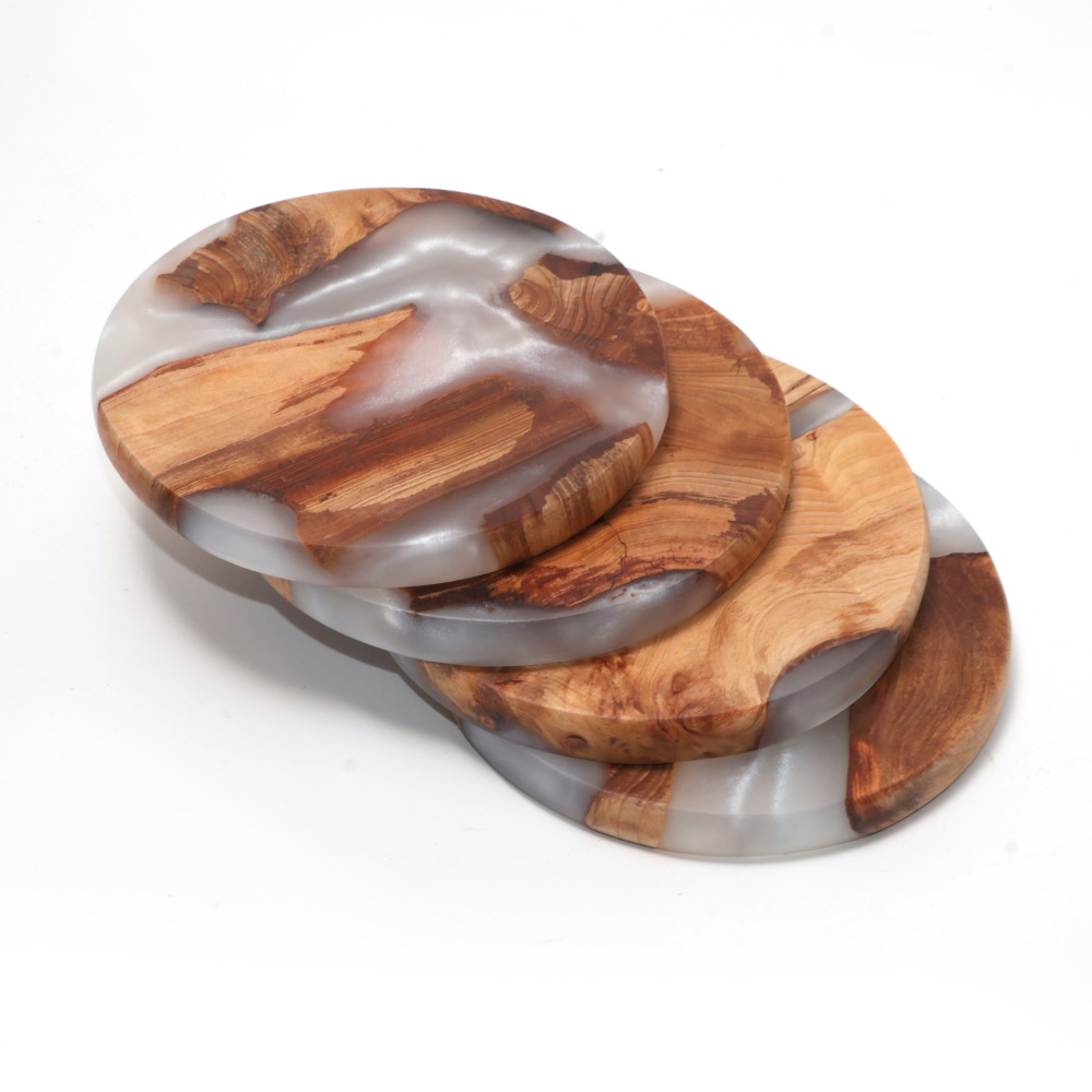 Resin Art Coffee Table - Conjunto de Porta-Copos, Porta-Copos de Madeira,